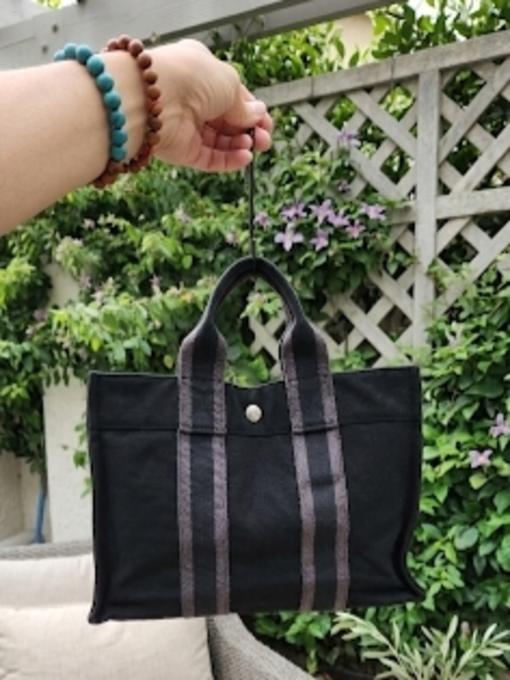 Hermes Black Canvas Bag with silver snap closure - Picture 2 of 16
